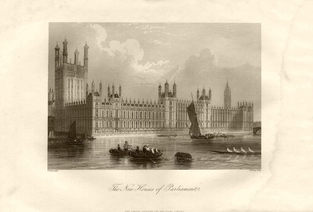 Houses of Parliament w/o Big Ben clock tower (1859), Westminster, London c1855